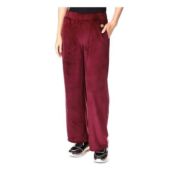 MICHAEL MICHAEL KORS Pants - MICHAEL MICHAEL KORS Womens Burgundy Pull-on Logo Velour Straight leg Pants L